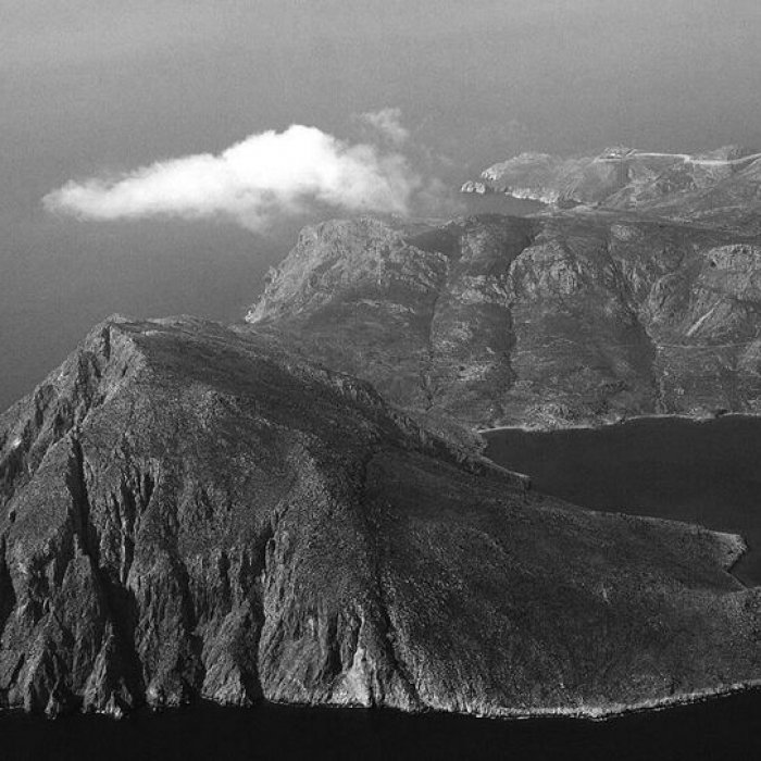Kyriaki Goni,  The Aegean Datahaven , 2017 [Aerial view of the island of Tilos, From the  archives of The Aegean Datahaven]