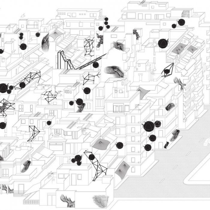 Athens  now  accommodates  a  series  of  air  cure plug-ins  introduced  to  t he  urban  infrastructure.  Each  plug-in  aims  utilizes  new  mixes  of  air  pollutants  to  cure  preva lent  future  diseases.  Pods,  membrane  canopies,  scaffolds